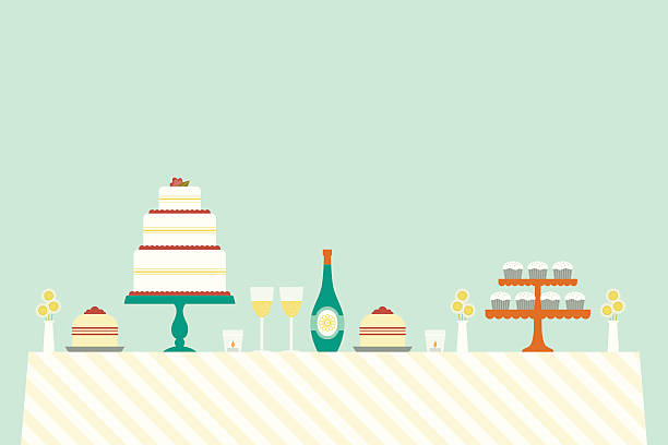 dzień ślubu tabeli - tort weselny stock illustrations