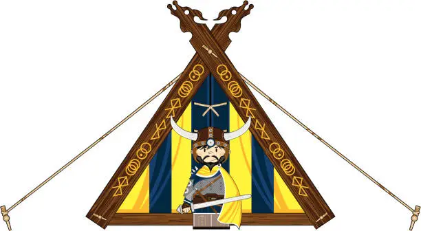 Vector illustration of Fierce Little Viking and Striped Tent