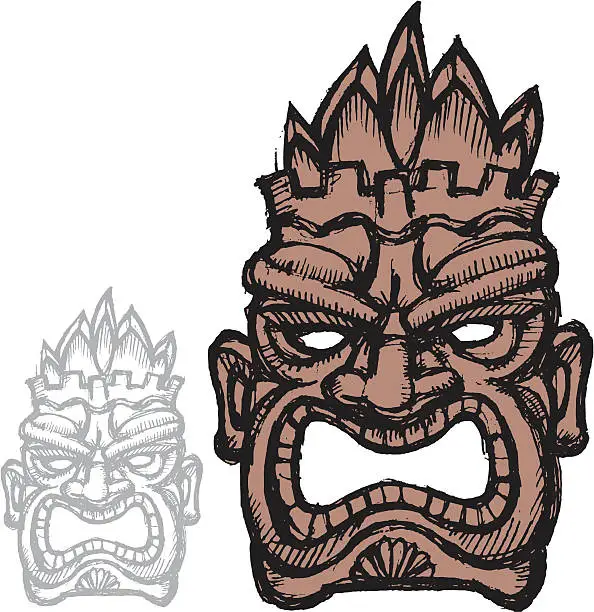 Vector illustration of Tiki Tribal Mask Sketch