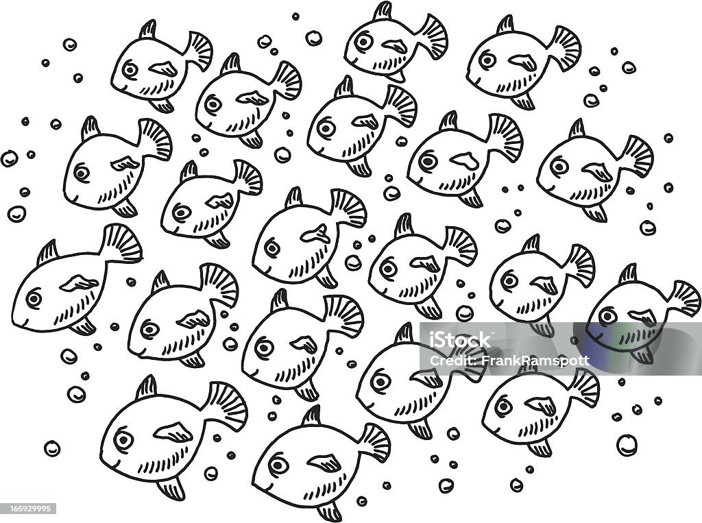 Fish School Drawing Hand-drawn vector drawing of a Fish School. Black-and-White sketch on a transparent background (.eps-file). Included files: EPS (v8) and Hi-Res JPG. Fish stock vector