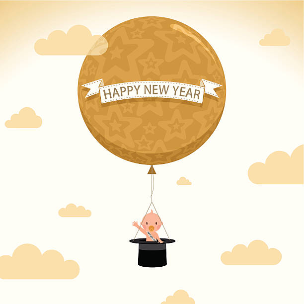 Happynewyear balloon newborn tophat baby illustration vector party Baby flying in a balloon http://i681.photobucket.com/albums/vv179/myistock/2013.jpg baby new years eve new years day new year stock illustrations