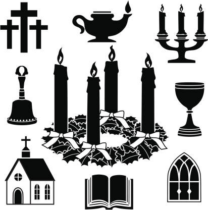 Vector Christian icons featuring an advent wreath.