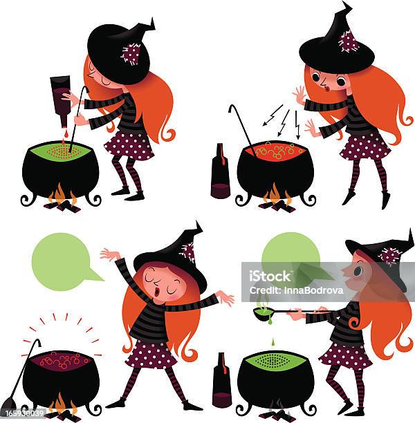 Ilustración de Halloween Bruja Poción La Cocina A La Vista y más Vectores Libres de Derechos de Bruja - Bruja, Cocinar, Caldero
