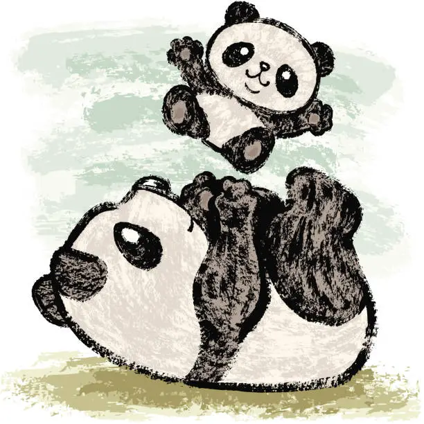 Vector illustration of Panda mother and child