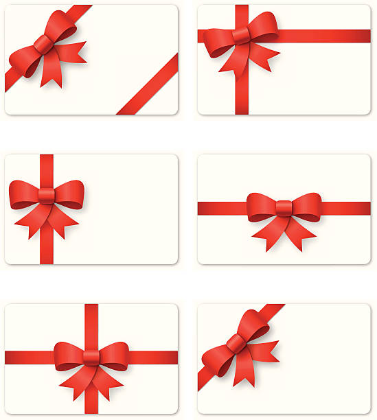 Gift card Set of 6 gift cards isolated on white background. gift wrap and ribbons stock illustrations