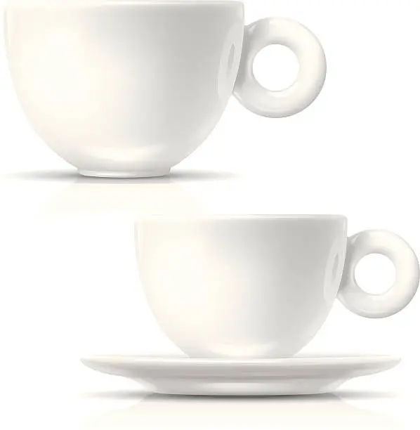 Vector illustration of Two white coffee cups on a whiter background