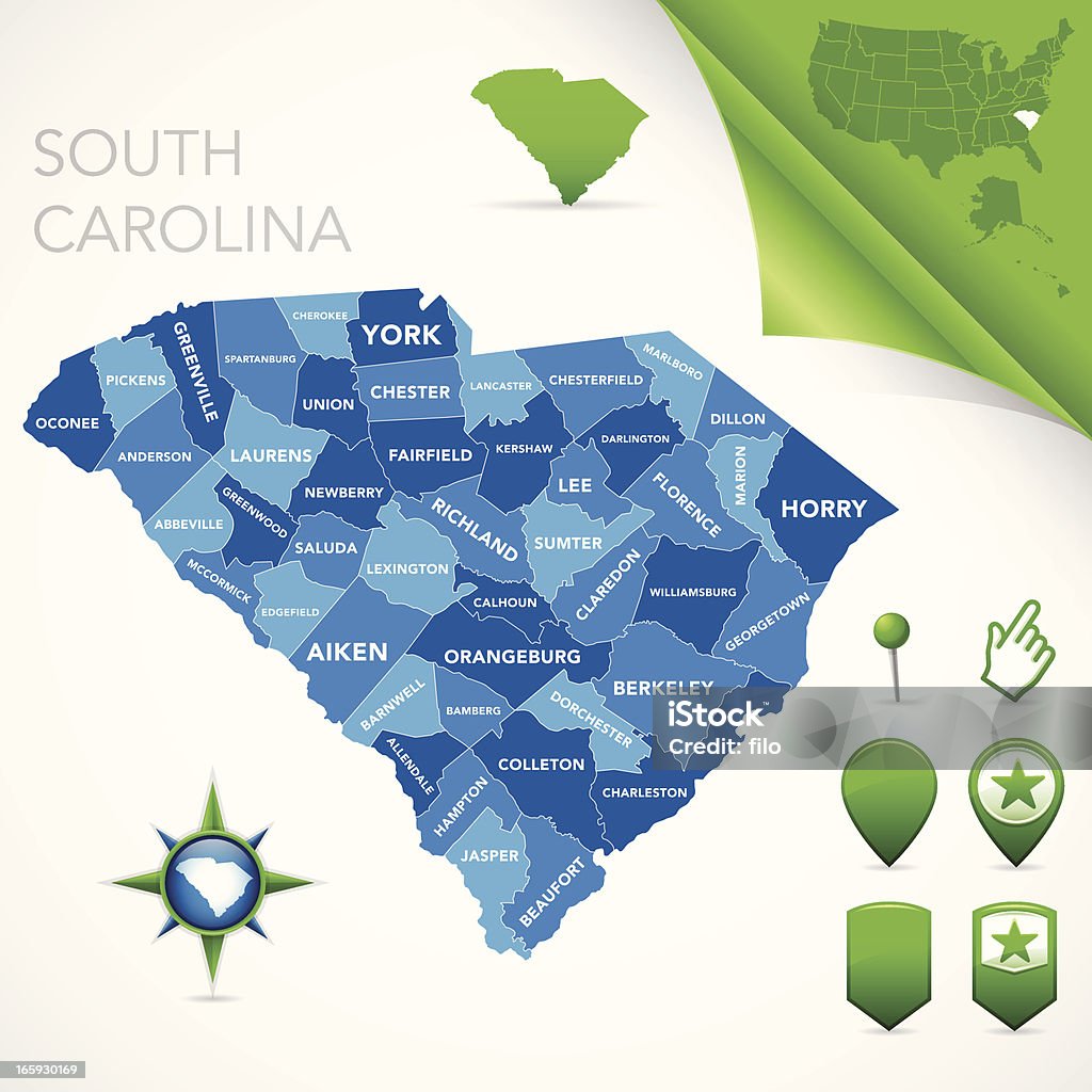 Comté de carte, en Caroline du Sud - clipart vectoriel de Caroline du Sud libre de droits