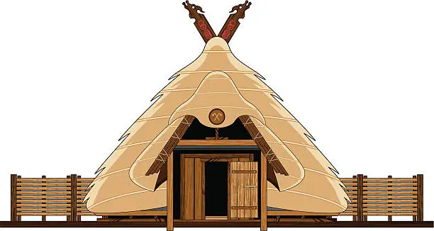 Vector illustration of Vikings Thatched Roof Hut