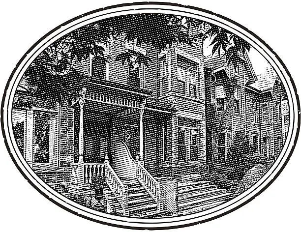 Vector illustration of Restored Victorian Home with Oval Frame