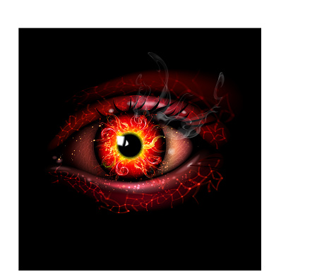 Fiery futuristic eye on black . EPS 10 with transparency and effects of blending colors.