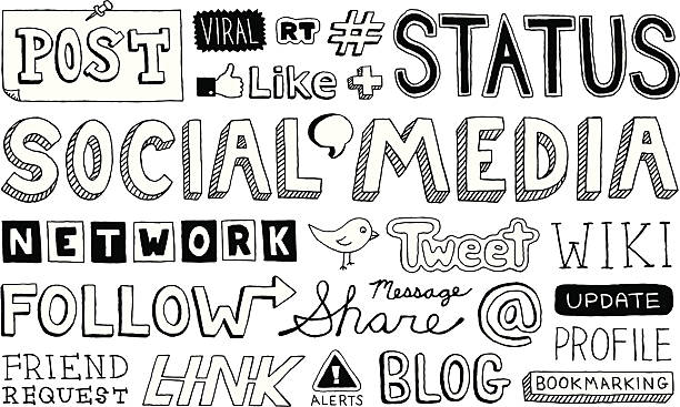 Social Media Text A variety of hand-drawn doodled text of social media concepts. bird quotes stock illustrations
