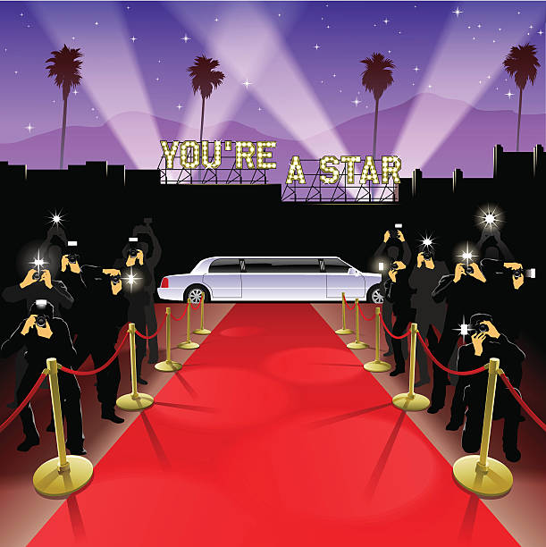 At the red carpet Red carpet treatment for someone very special. EPS 10 with transparencies and blends. paparazzi photographer illustrations stock illustrations