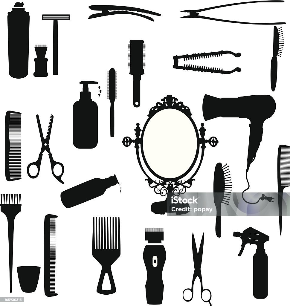 Włosy narzędzia sylwetka - Grafika wektorowa royalty-free (Kosmetyczka - Praca w salonie piękności)