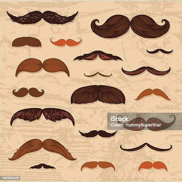 Mustache Handdrawn Set Stock Illustration - Download Image Now - Mustache, Vector, Brown