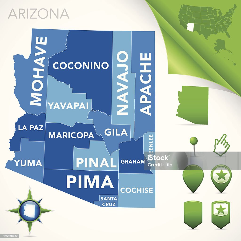Arizona Contea di mappa - arte vettoriale royalty-free di Arizona