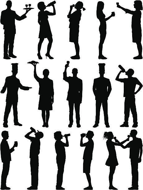ilustraciones, imágenes clip art, dibujos animados e iconos de stock de comida y bebida - toast party silhouette people