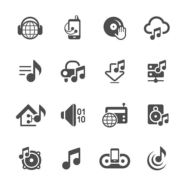 ilustrações de stock, clip art, desenhos animados e ícones de ícones de áudio, música &/prime série - downloading symbol computer icon white background