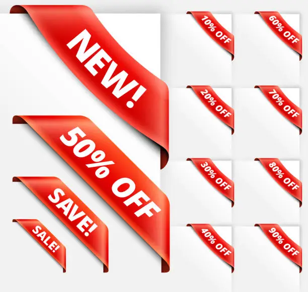 Vector illustration of Sale Discount Sign red vector ribbons set