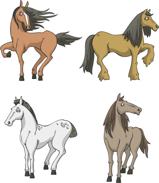 cztery konie koń pobrania - four animals illustrations stock illustrations