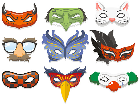 vector Various Mardi Gras or Masquerade Party Masks collection.