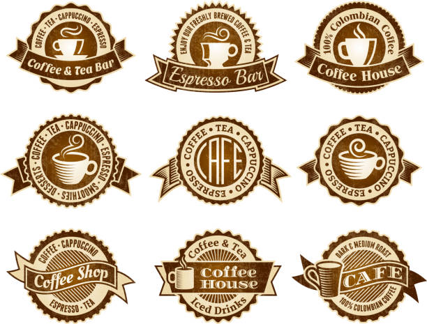 커피 하우스 커피샵 벡터 아이콘 세트 - black tea dishware plate cup stock illustrations