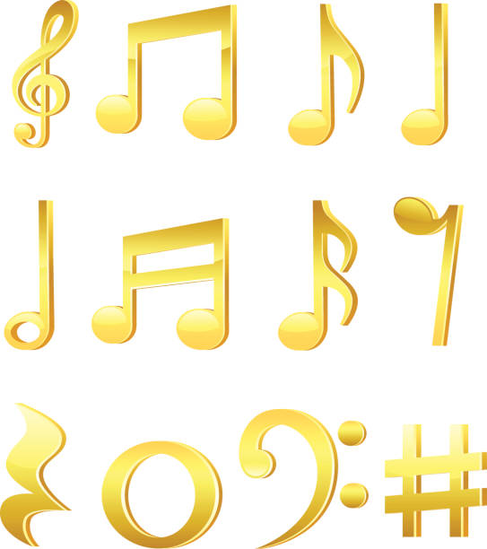 ilustrações, clipart, desenhos animados e ícones de notas musicais - musical note treble clef music three dimensional shape