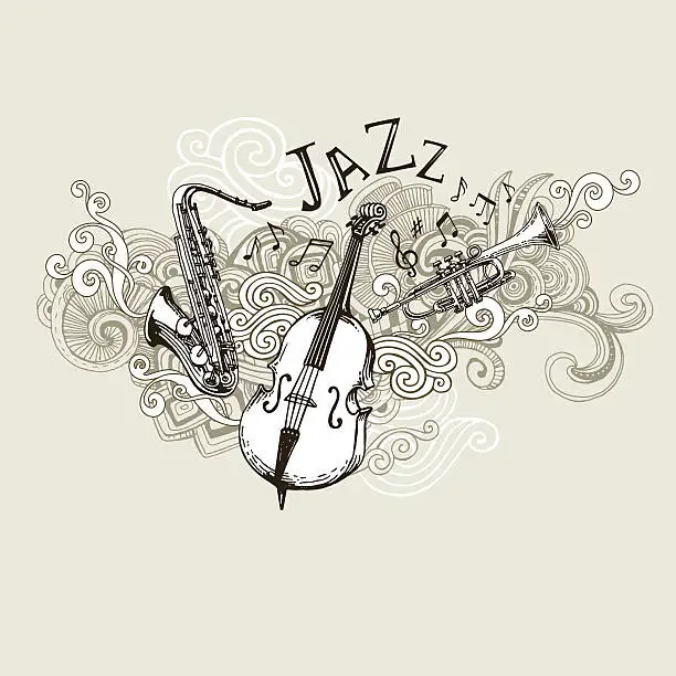 Vector illustration of Jazz Instruments Drawing