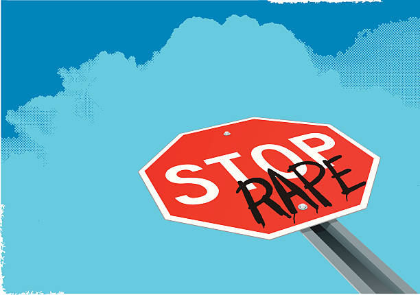 Stop Rape - Conceptual Sign, Sexual Violence Illustrator 10 with Transparencies. Tight vector background illustration of a stop sign with the graffiti word "rape." Add a headline and body copy or take out the background and make spot art. Check out my “Conceptual Signs” light box for more. sexual violence stock illustrations