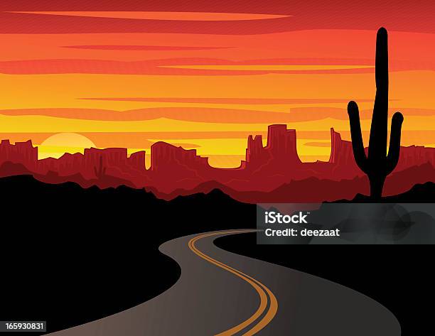 Coucher De Soleil Sur Le Désert Vecteurs libres de droits et plus d'images vectorielles de Arizona - Arizona, Route, Désert