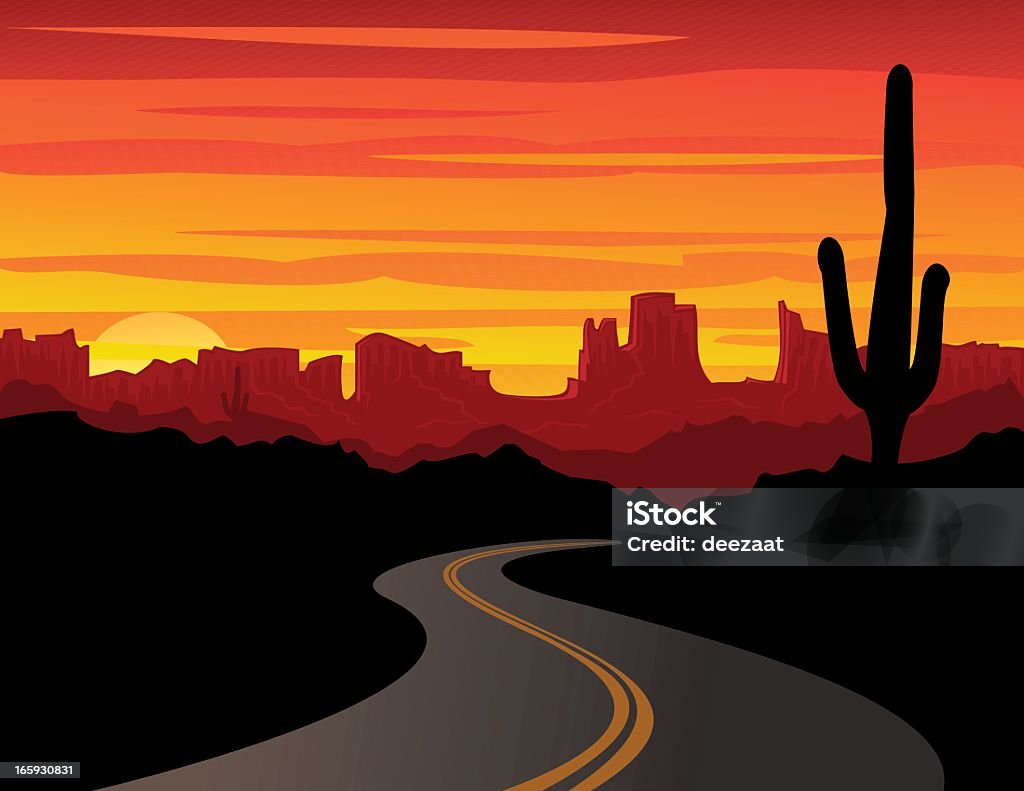 Pôr-do-sol no deserto - Vetor de Arizona royalty-free
