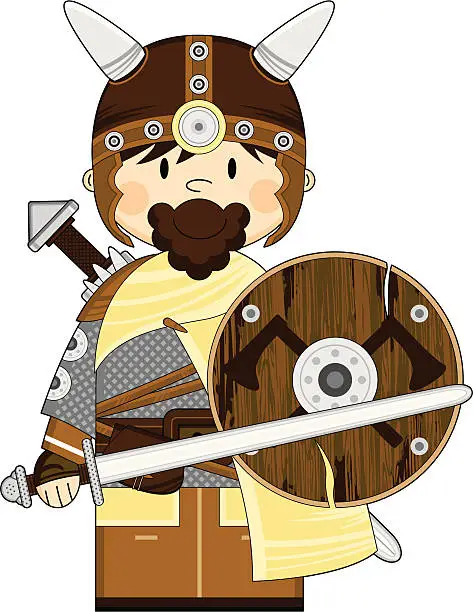 Vector illustration of Cute Viking Warrior with Sword