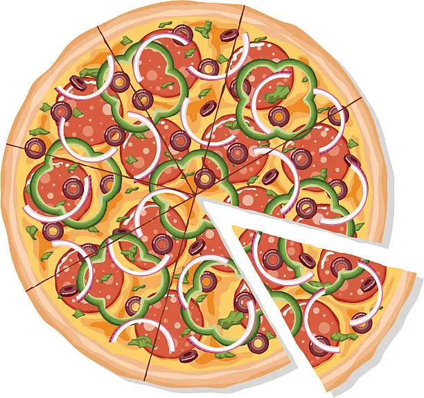 Vector illustration of Sliced Deluxe Pizza