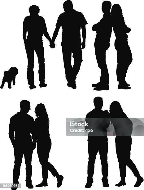 Multiple Images Of A Couple In Love Stock Illustration - Download Image Now - Couple - Relationship, In Silhouette, Back To Back