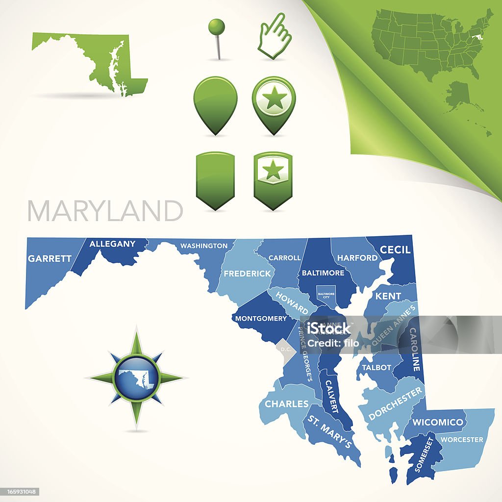 Mapa del condado de Maryland - arte vectorial de Mapa libre de derechos