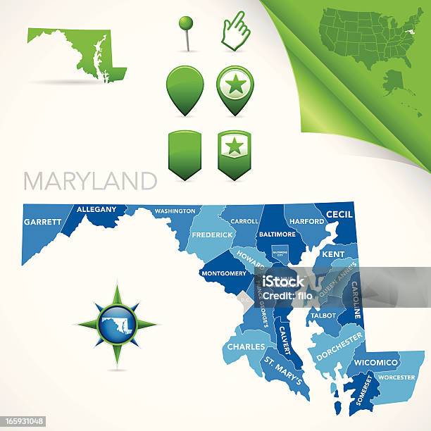 メリーランド州郡マップ - 地図のベクターアート素材や画像を多数ご用意 - 地図, メリーランド州, 地域