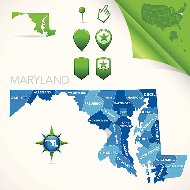 Maryland County Map Highly-detailed Maryland county map. Each county is in it's own separate labeled layer. County names are in a separate layer and can be easily adjusted or removed as well. All layers have been alphabetized for easy manipulation, recoloring or other use.  maryland us state stock illustrations