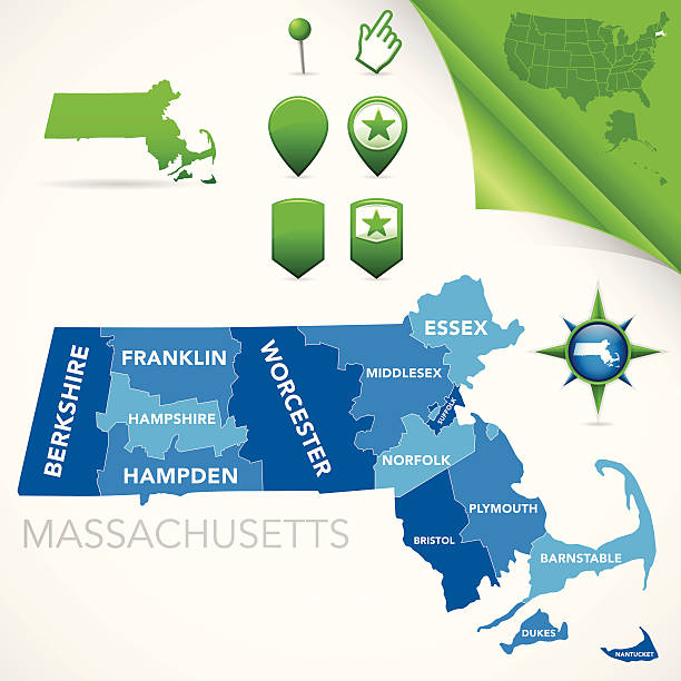 массачусетс графство карта - massachusetts map cartography nantucket stock illustrations