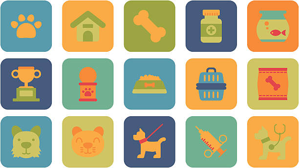 Pet icons Illuatration of pet icons on the white,vector illustration. goldfish snack stock illustrations