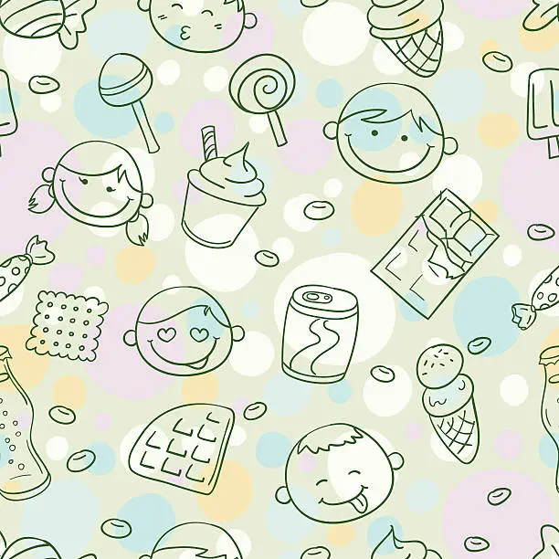 Vector illustration of Seamless background - Kids and their favourite snacks