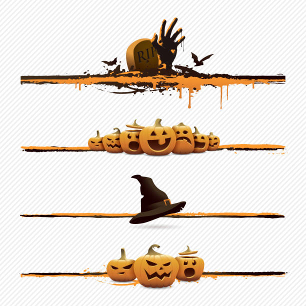 Halloween design elements Vector illustration of some halloween page dividing elements. monster back lit halloween cemetery stock illustrations