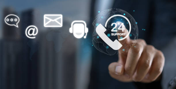 istock Hand of call center 24 support services, contact us, email, address, operator, customer, suppor, phone agen, live chat, worldwide nonstop, customer support hotline.Care and consulting client 24hr 1659312436