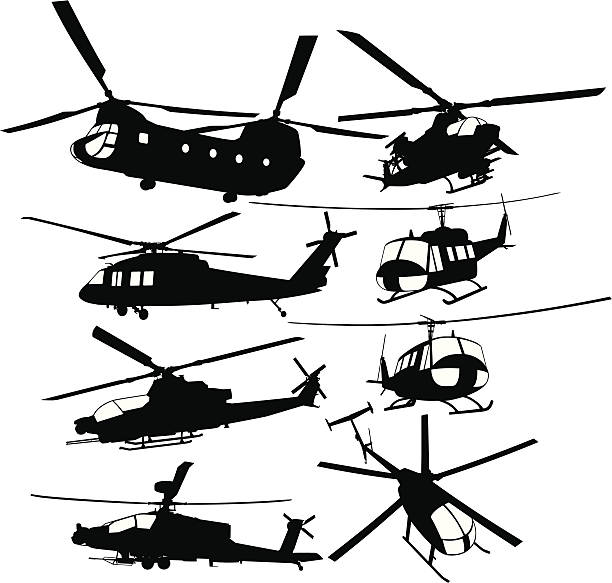 ilustrações, clipart, desenhos animados e ícones de coleção de helicópteros de combate e militar de transporte - transport helicopter
