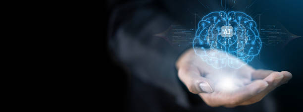 istock Concept of Artificial intelligence, AI robot, brain, idea, development, think, futuristic technology transformation, science, businessman holding AI brain, machine learning technology development 1659312970
