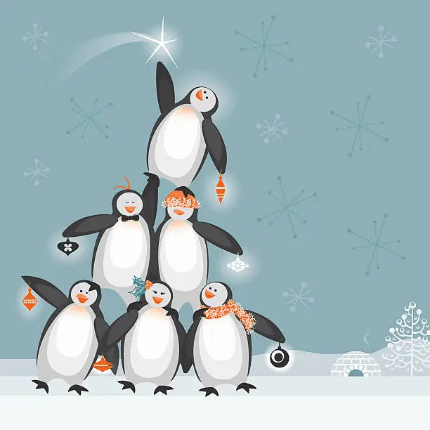 Vector illustration of Penguin Christmas Tree