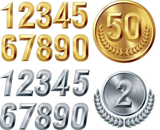 Metal digits Set of gold and silver digits. metal laurel wreath stock illustrations
