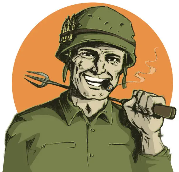 Vector illustration of Grill Sergeant with Cigar