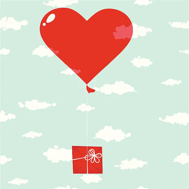 Vector illustration of Air balloon with gift in the sky