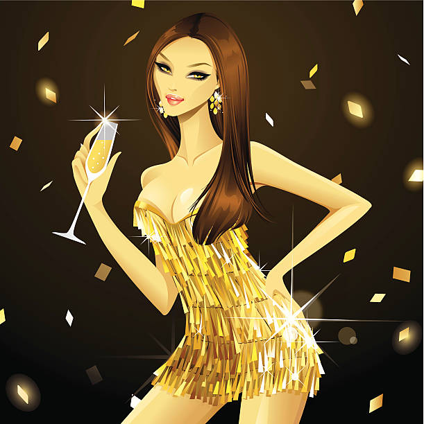 ilustraciones, imágenes clip art, dibujos animados e iconos de stock de maravillosa discoteca (champán) - teenage girls drinking sensuality sex symbol