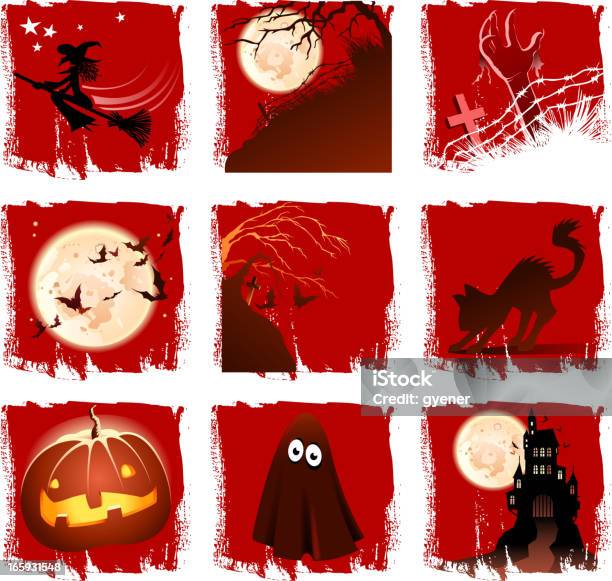 Halloween Sylwetka Zestaw - Stockowe grafiki wektorowe i więcej obrazów Halloween - Halloween, Księżyc, Komiks
