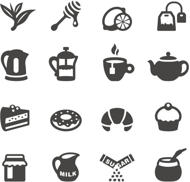 ilustraciones, imágenes clip art, dibujos animados e iconos de stock de mobico iconos-té - tea cup